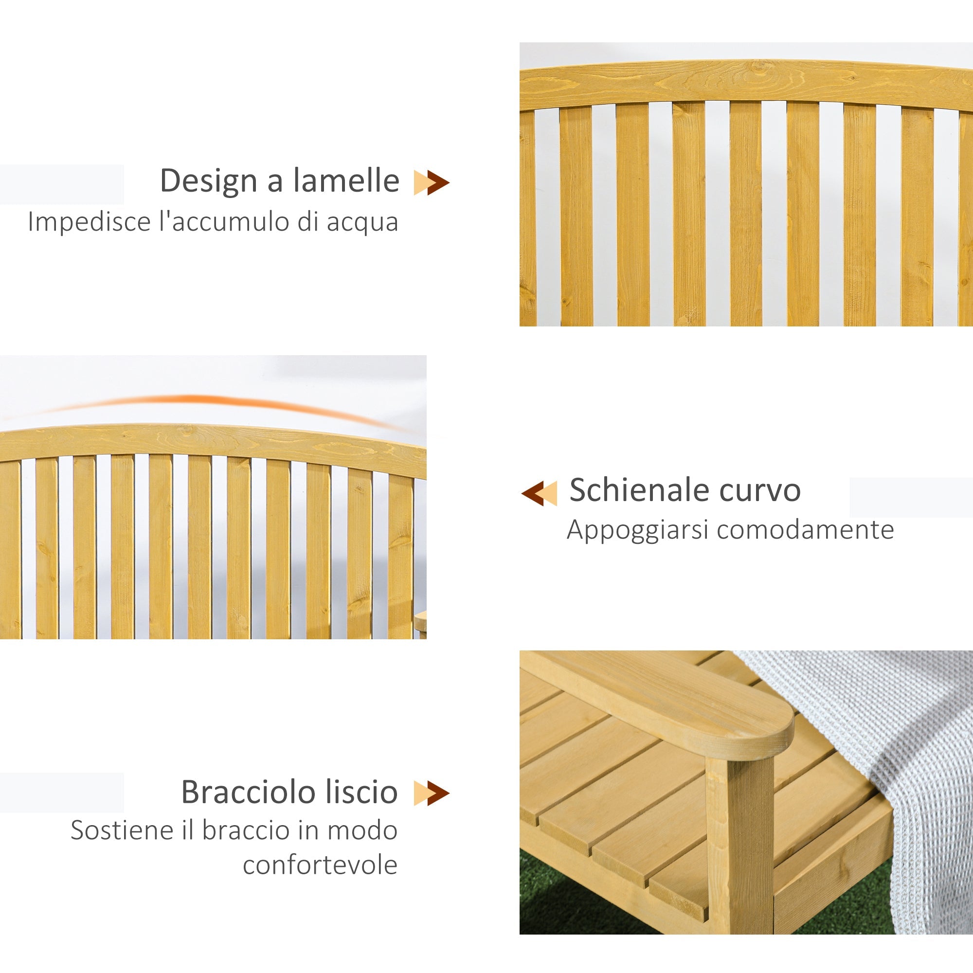 Panchina da Giardino 2 Posti con Seduta e Schienale a Doghe 143x51x85 cm in Legno di Abete