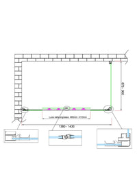 Box doccia 6 mm H 190 parete fissa e porta a 4 ante con apertura centrale MISURA 87,5-90 ANTA FISSA + PORTA 138-143 