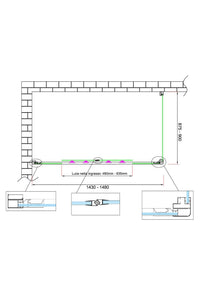 Box doccia 6 mm H 190 parete fissa e porta a 4 ante con apertura centrale MISURA 87,5-90 ANTA FISSA + PORTA 143-148 