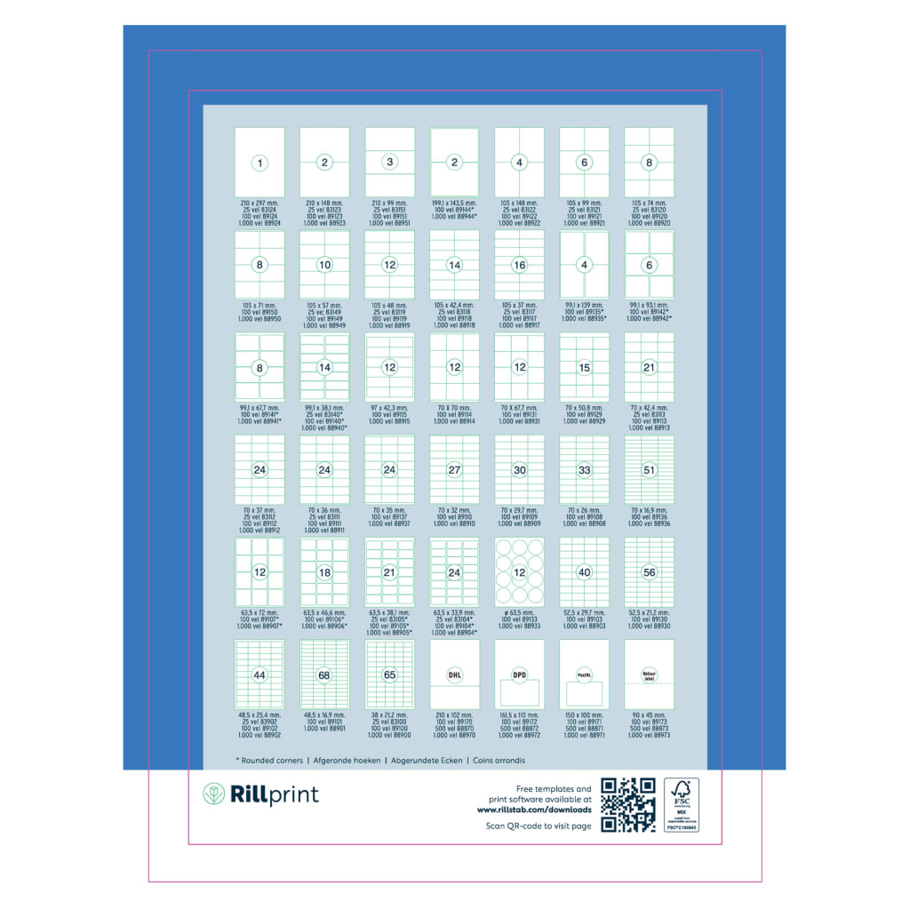 rillprint Etichette Adesive Autoadesive 105x74 mm 500 Fogli Bianchi 441029