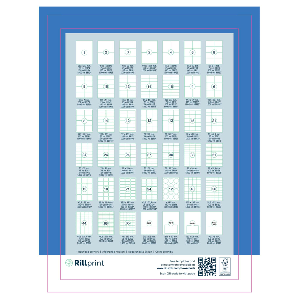 rillprint Etichette Autoadesive 105x48 mm 1000 Fogli Bianchi 441036