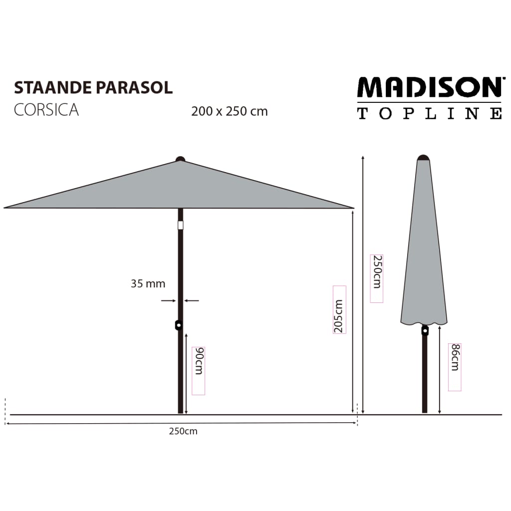 Madison Ombrellone da Giardino Corsica 200x250 cm Grigio 447147