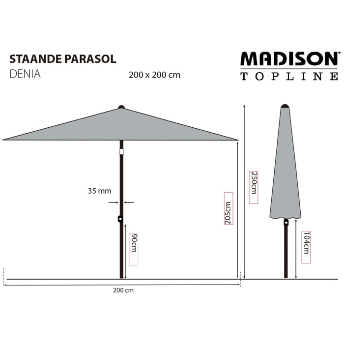 Madison Ombrellone Denia 200x200 cm Grigio 447151