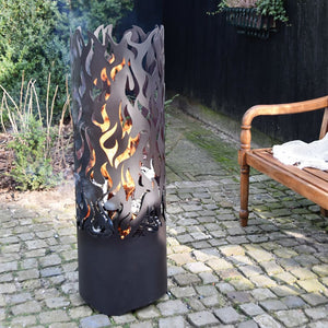 Esschert Design Braciere Cilindrico Flames in Acciaio Nero FF408 cod 11321