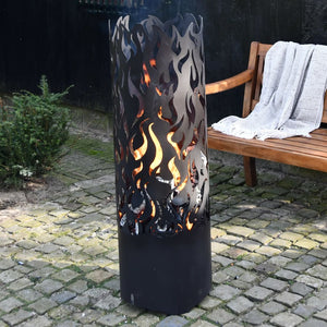 Esschert Design Braciere Cilindrico Flames in Acciaio Nero FF408 cod 11321