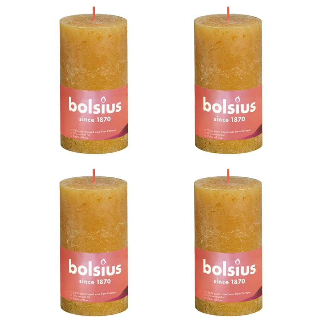 Bolsius Candele Rustiche Colonna Shine 4 pz 130x68 mm Giallo Favo 440825