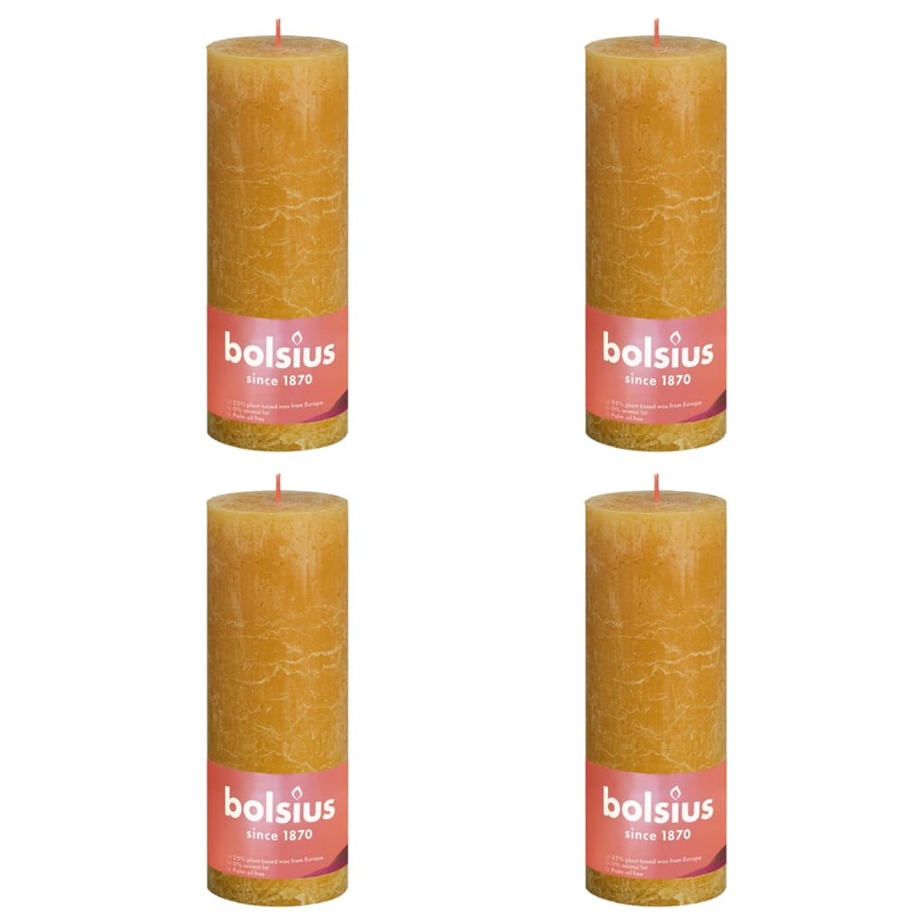 Bolsius Candele Rustiche Colonna Shine 4 pz 190x68 mm Giallo Favo 440840