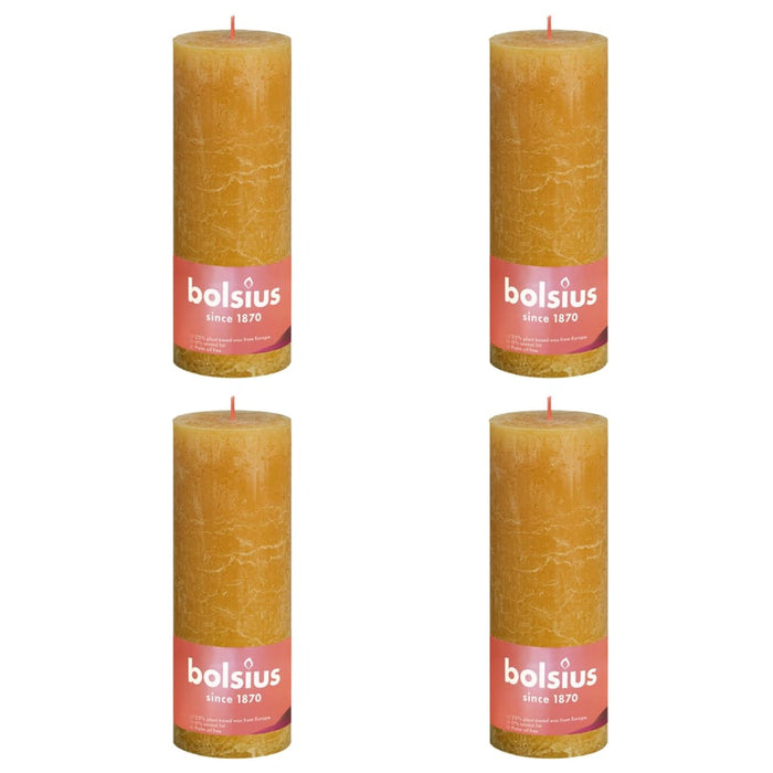 Bolsius Candele Rustiche Colonna Shine 4 pz 190x68 mm Giallo Favo 440840