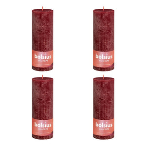 Bolsius Candele Rustiche a Colonna Shine 4 pz 190x68mm Rosso Vellutato 440847