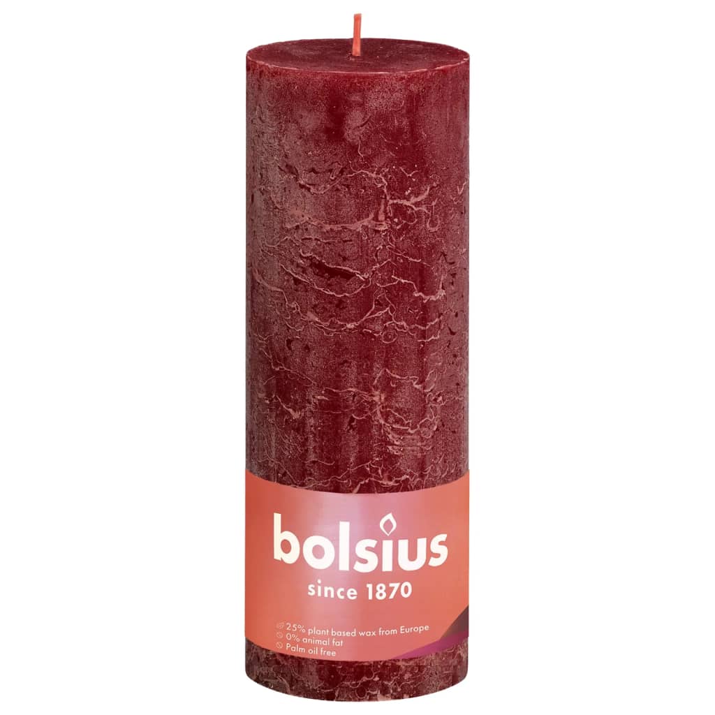 Bolsius Candele Rustiche a Colonna Shine 4 pz 190x68mm Rosso Vellutato 440847