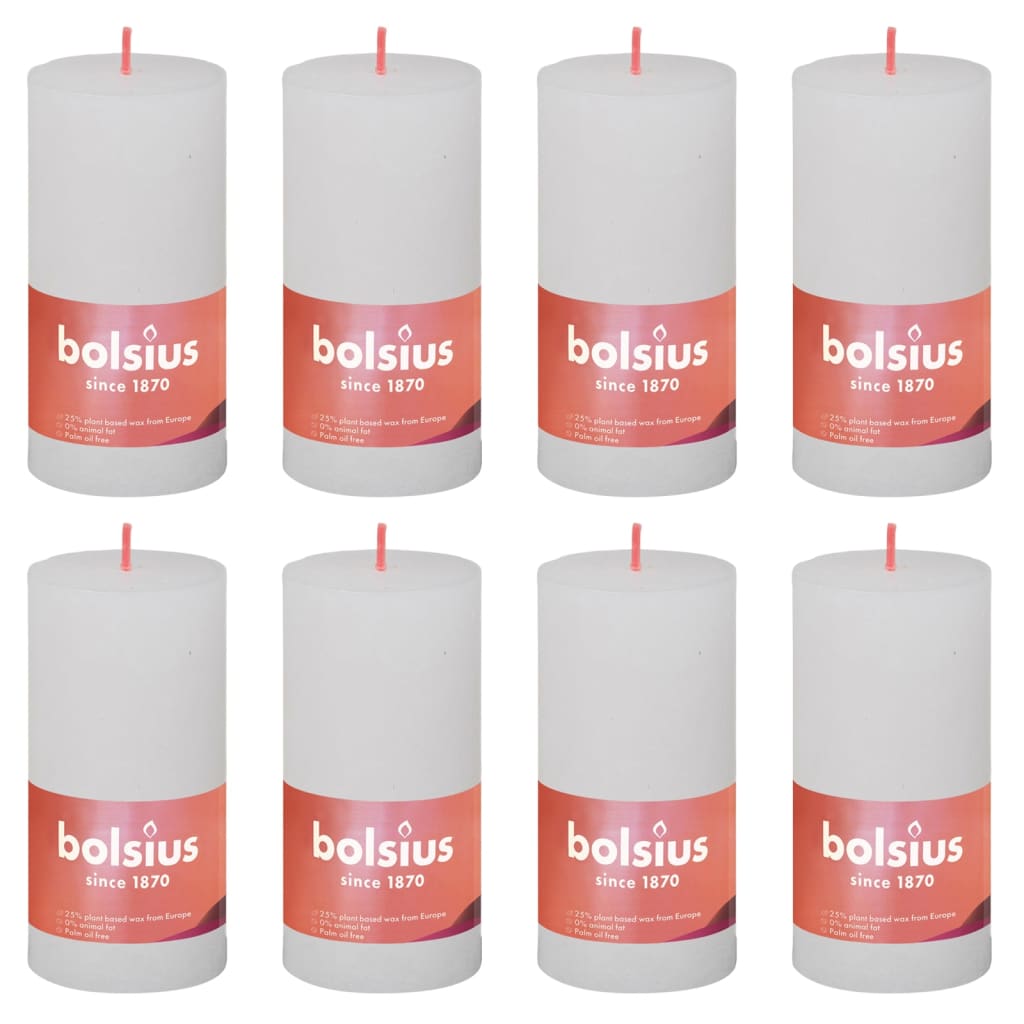 Bolsius Candele Rustiche a Colonna Shine 8 pz 100x50 mm Bianco Nuvola 440792