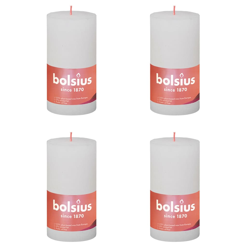 Bolsius Candele Rustiche a Colonna Shine 4 pz 130x68 mm Bianco Nuvola 440822