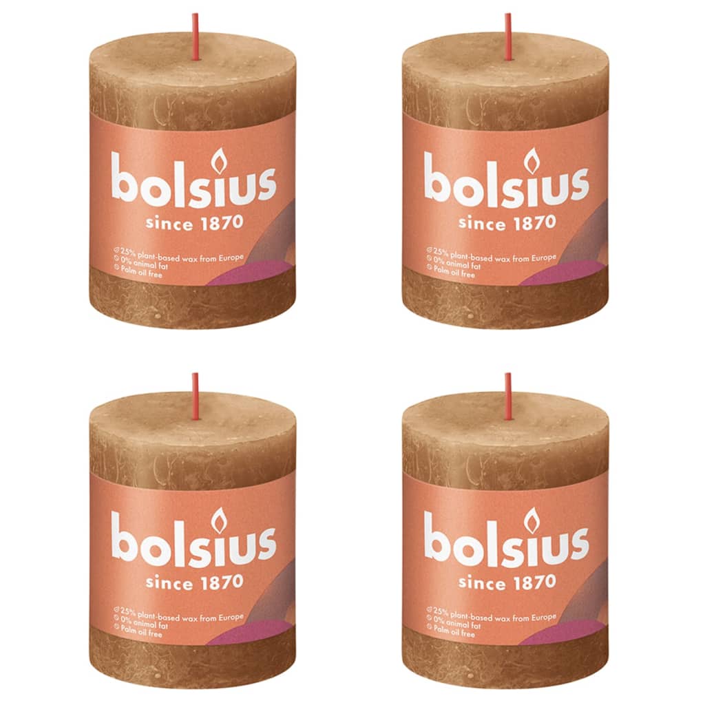 Bolsius Candele Rustiche a Colonna Shine 4 pz 80x68mm Marrone Speziato 440809