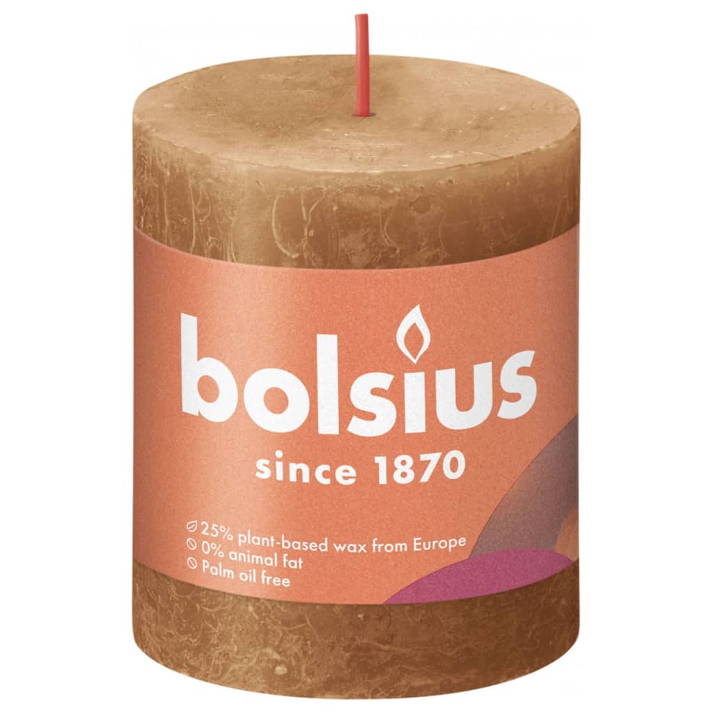 Bolsius Candele Rustiche a Colonna Shine 4 pz 80x68mm Marrone Speziato 440809