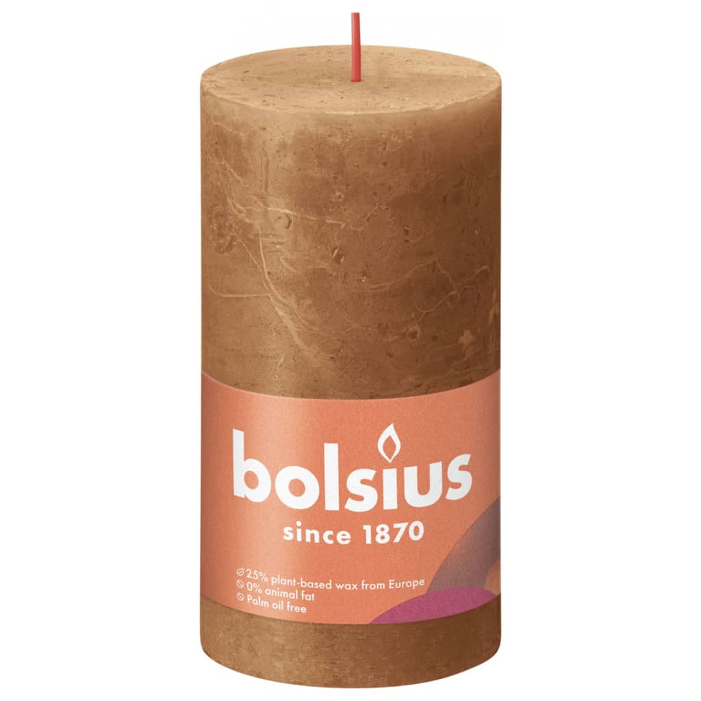 Bolsius Candele Rustiche a Colonna Shine 4pz 130x68mm Marrone Speziato 440824