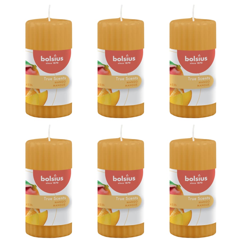 Bolsius Candele Profumate Rigate Pilastro 6 pz 120x58 mm Mango 440788