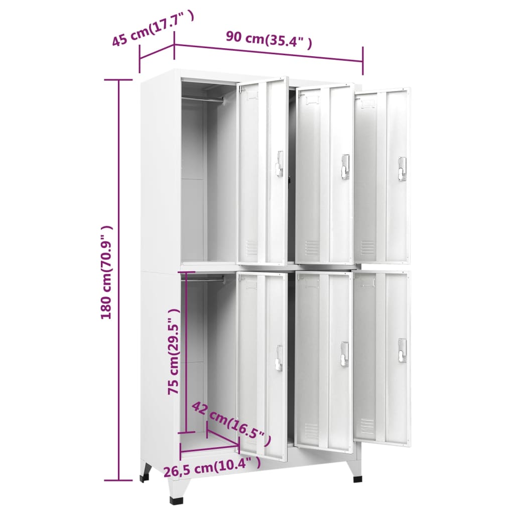 Armadietto a Chiave con 6 Scomparti in Acciaio 90x45x180 cm  cod mxl 53406