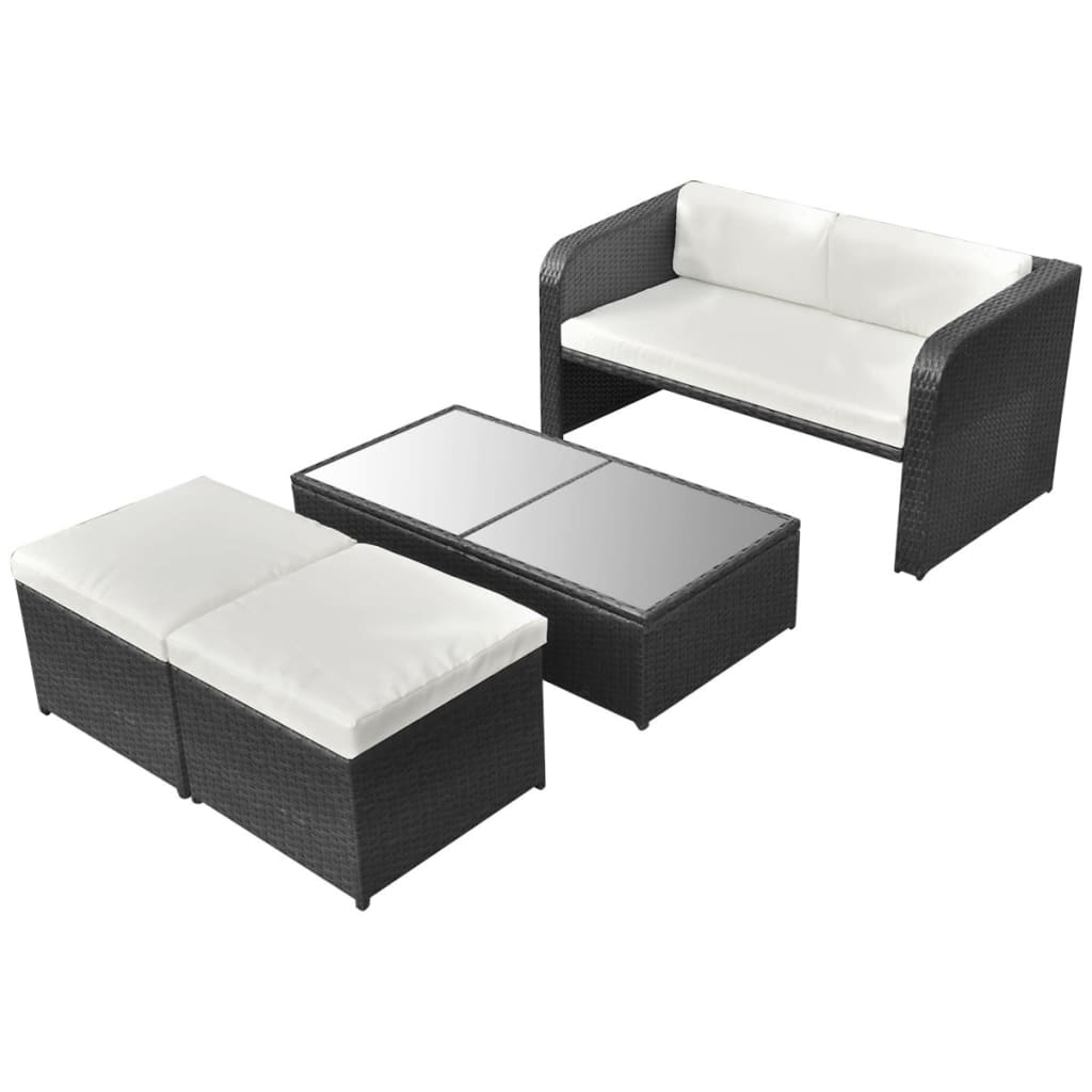 Set Divani da Giardino 4 pz con Cuscini in Polyrattan Nero 42481