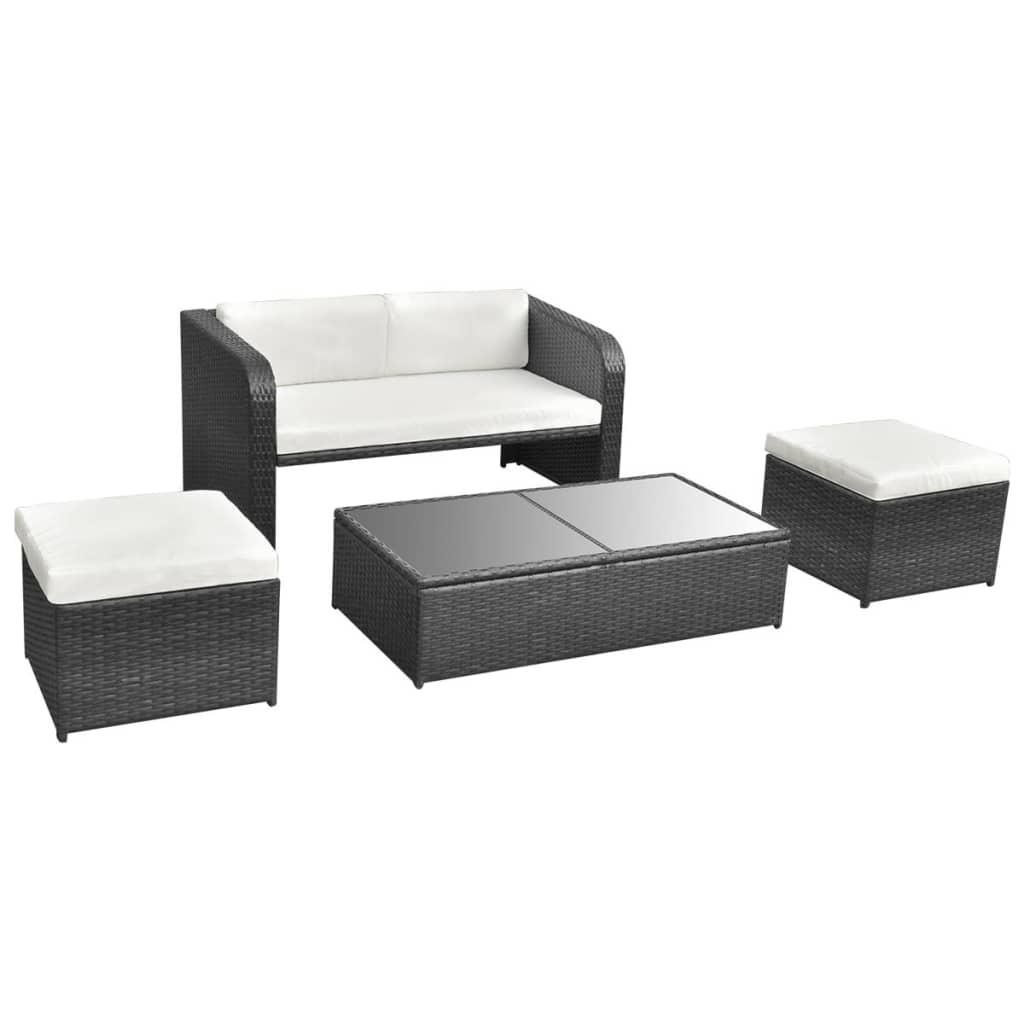 Set Divani da Giardino 4 pz con Cuscini in Polyrattan Nero 42481