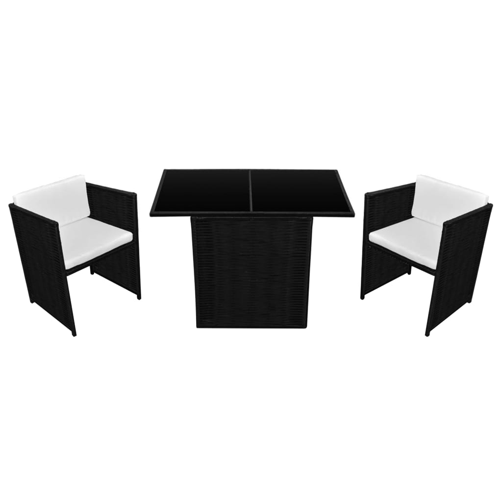 Set da Bistrot 3 pz con Cuscini in Polyrattan Nero cod mxl 35644