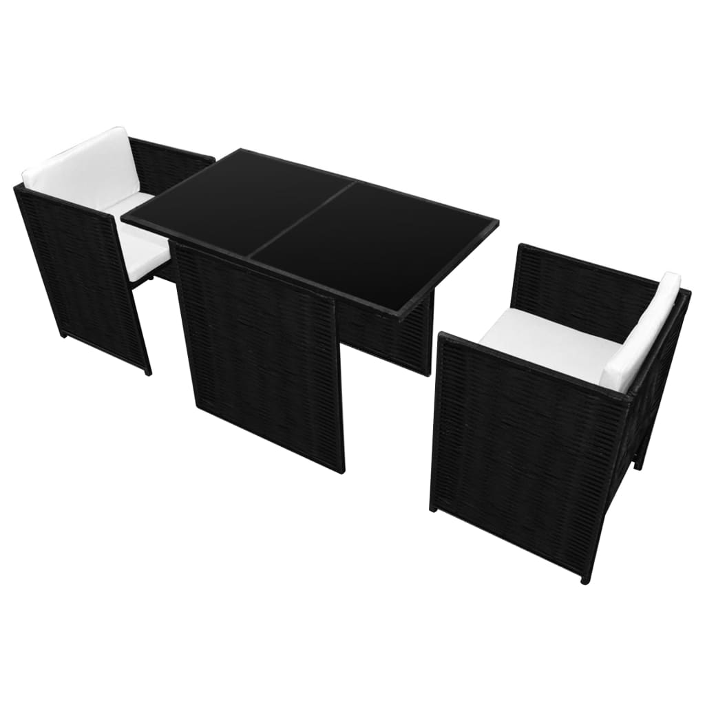 Set da Bistrot 3 pz con Cuscini in Polyrattan Nero cod mxl 35644