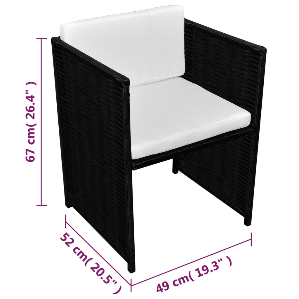 Set da Bistrot 3 pz con Cuscini in Polyrattan Nero cod mxl 35644