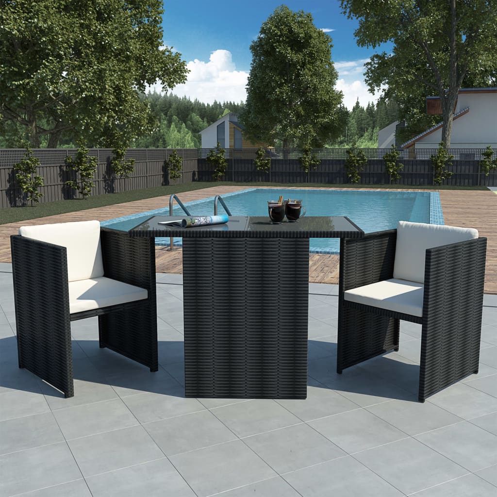 Set da Bistrot 3 pz con Cuscini in Polyrattan Nero cod mxl 35644