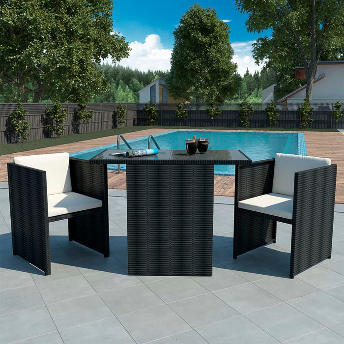 Set da Bistrot 3 pz con Cuscini in Polyrattan Nero cod mxl 35644