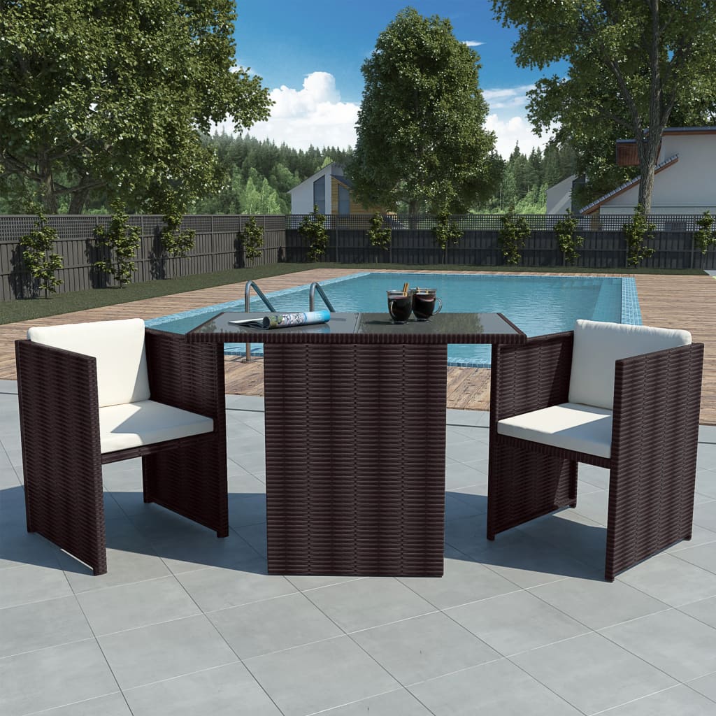 Set da Bistrot 3 pz con Cuscini in Polyrattan Marrone cod mxl 35359