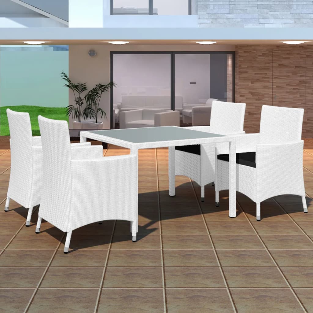 Set da Pranzo da Giardino 5 pz in Polyrattan Bianco Crema cod mxl 35640