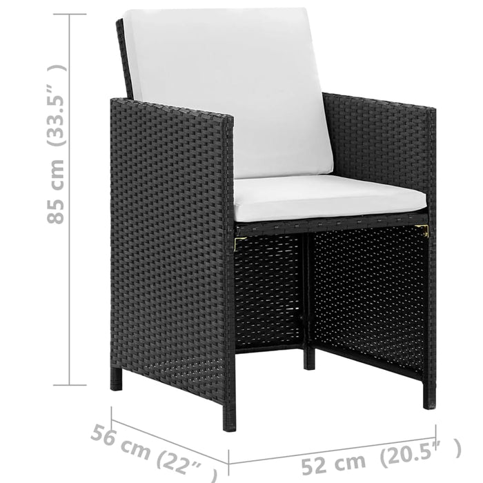 Set da Pranzo da Giardino 13 pz con Cuscini in Polyrattan Nero  cod mxl 42638