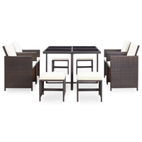 Set da Pranzo da Giardino 9 pz con Cuscini Polyrattan Marrone cod mxl 35558