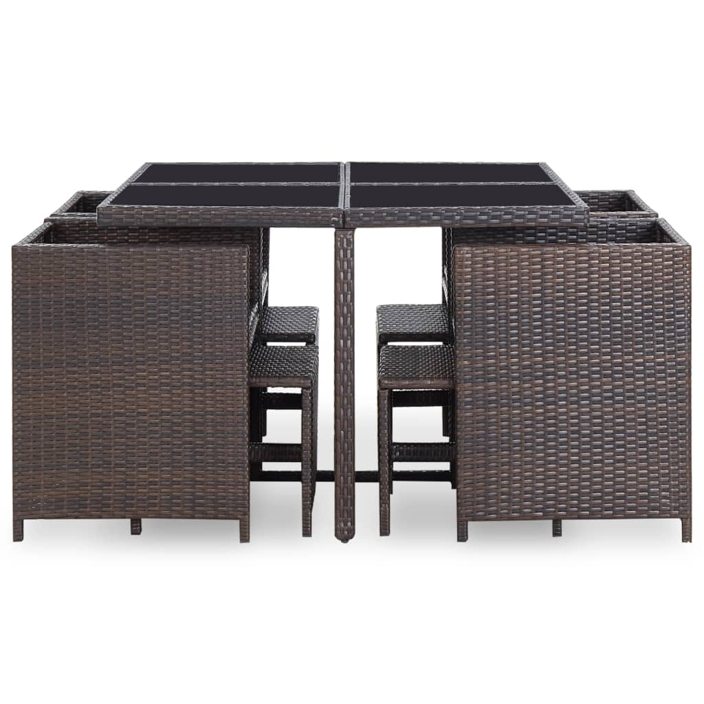 Set da Pranzo da Giardino 9 pz con Cuscini Polyrattan Marrone cod mxl 35558