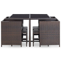 Set da Pranzo da Giardino 9 pz con Cuscini Polyrattan Marrone cod mxl 35558