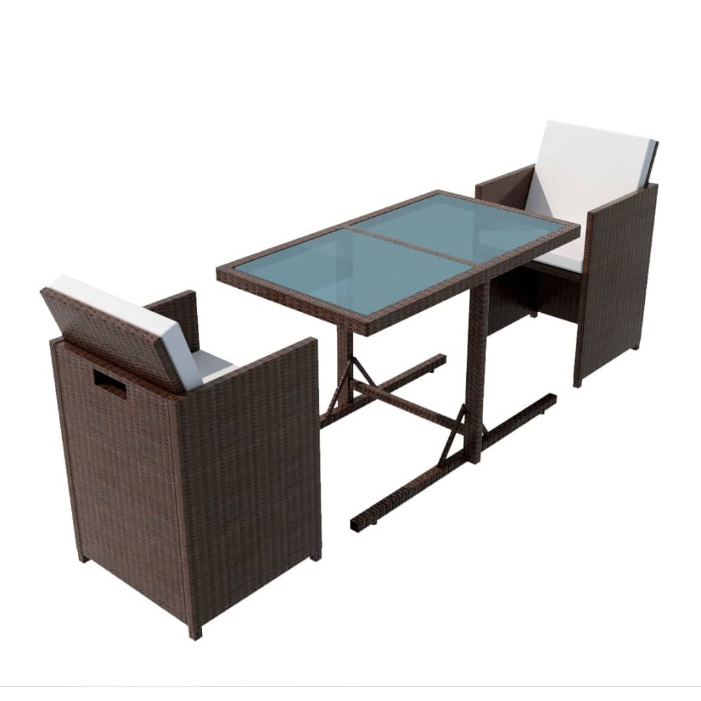 Set da Bistrot 3 pz con Cuscini in Polyrattan Marrone cod mxl 57469