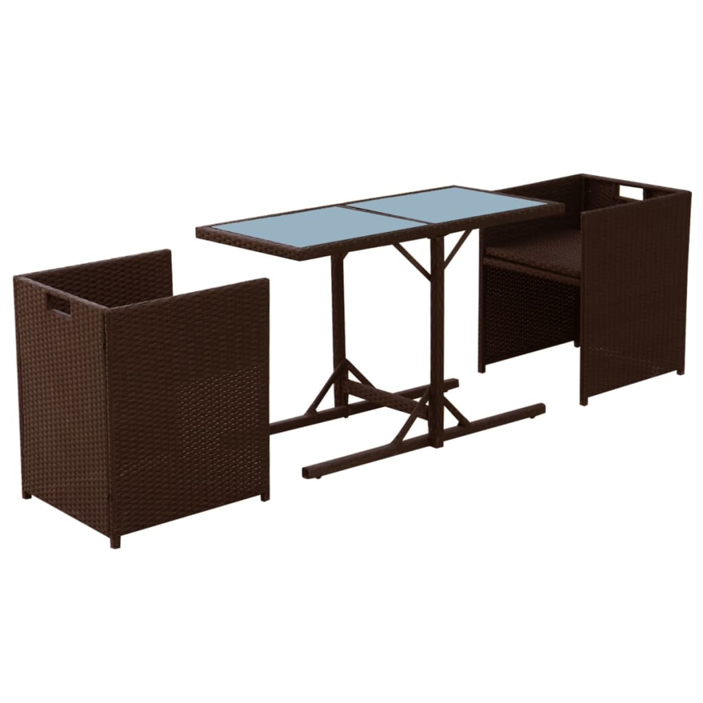 Set da Bistrot 3 pz con Cuscini in Polyrattan Marrone cod mxl 57469