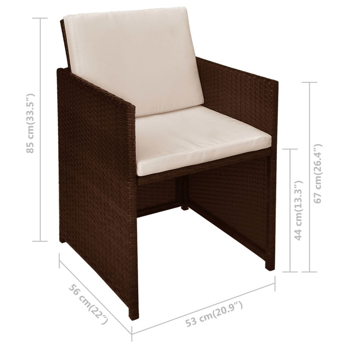 Set da Bistrot 3 pz con Cuscini in Polyrattan Marrone cod mxl 57469