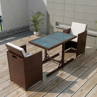 Set da Bistrot 3 pz con Cuscini in Polyrattan Marrone cod mxl 57469