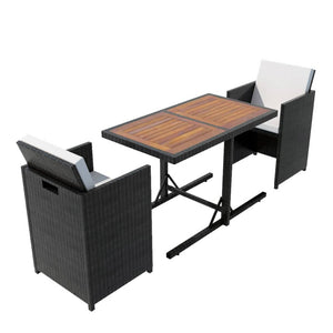 Set da Bistrot 3 pz con Cuscini in Polyrattan Nero 42542