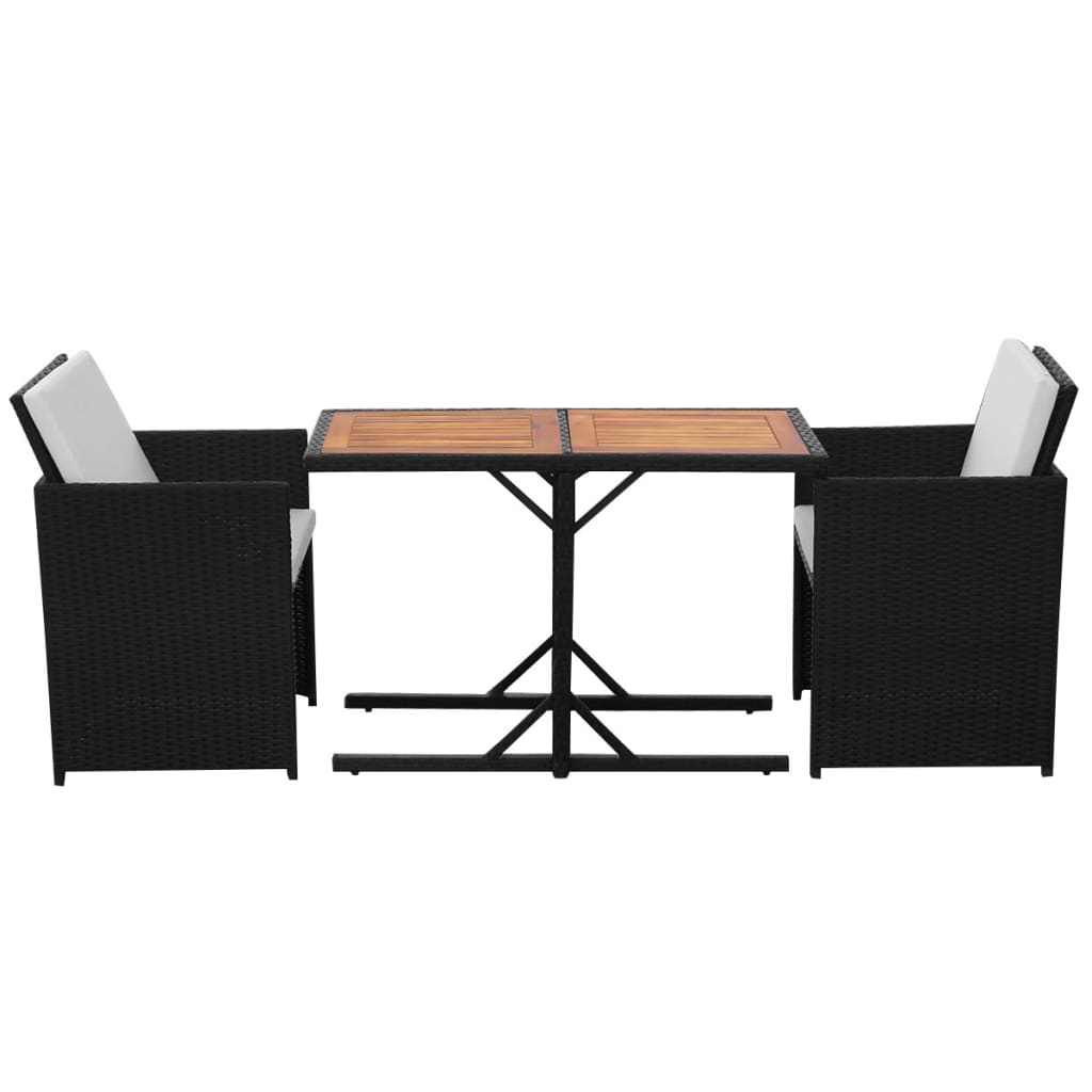 Set da Bistrot 3 pz con Cuscini in Polyrattan Nero 42542