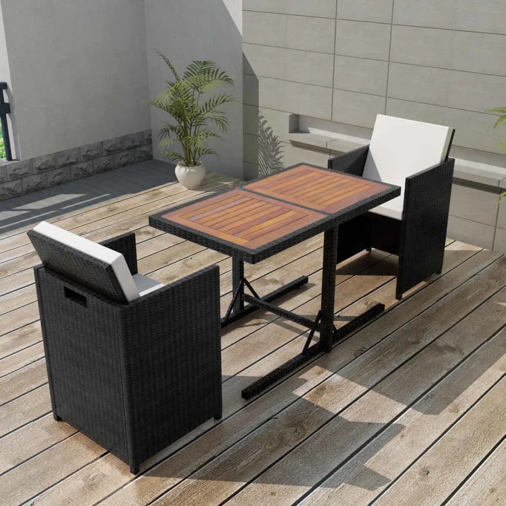 Set da Bistrot 3 pz con Cuscini in Polyrattan Nero 42542