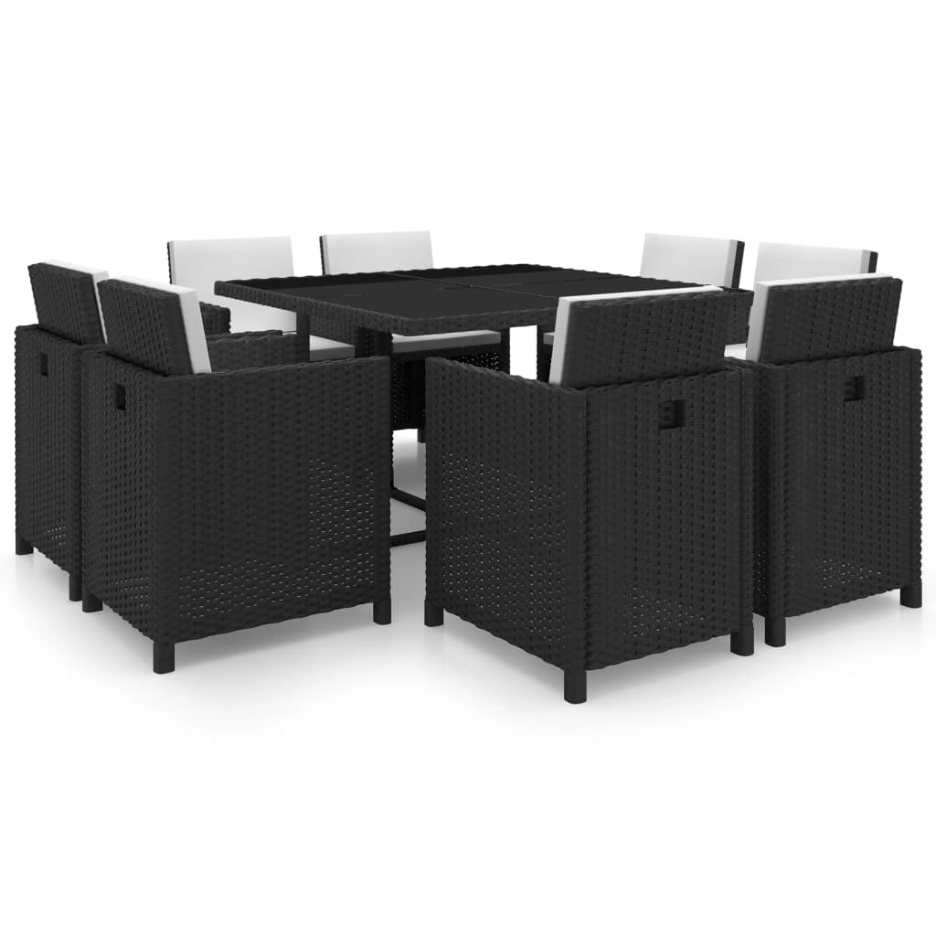 Set da Pranzo da Giardino 9 pz con Cuscini in Polyrattan Nero 42543