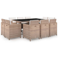 Set da Pranzo da Giardino 11 pz con Cuscini in Polyrattan Beige cod mxl 35315