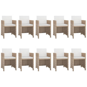 Set da Pranzo da Giardino 11 pz con Cuscini in Polyrattan Beige cod mxl 35315