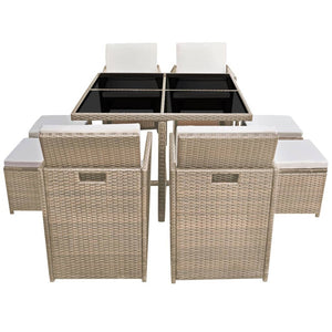 Set da Pranzo da Giardino 9 pz con Cuscini in Polyrattan Beige cod mxl 35052