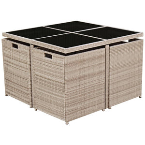 Set da Pranzo da Giardino 9 pz con Cuscini in Polyrattan Beige cod mxl 35052