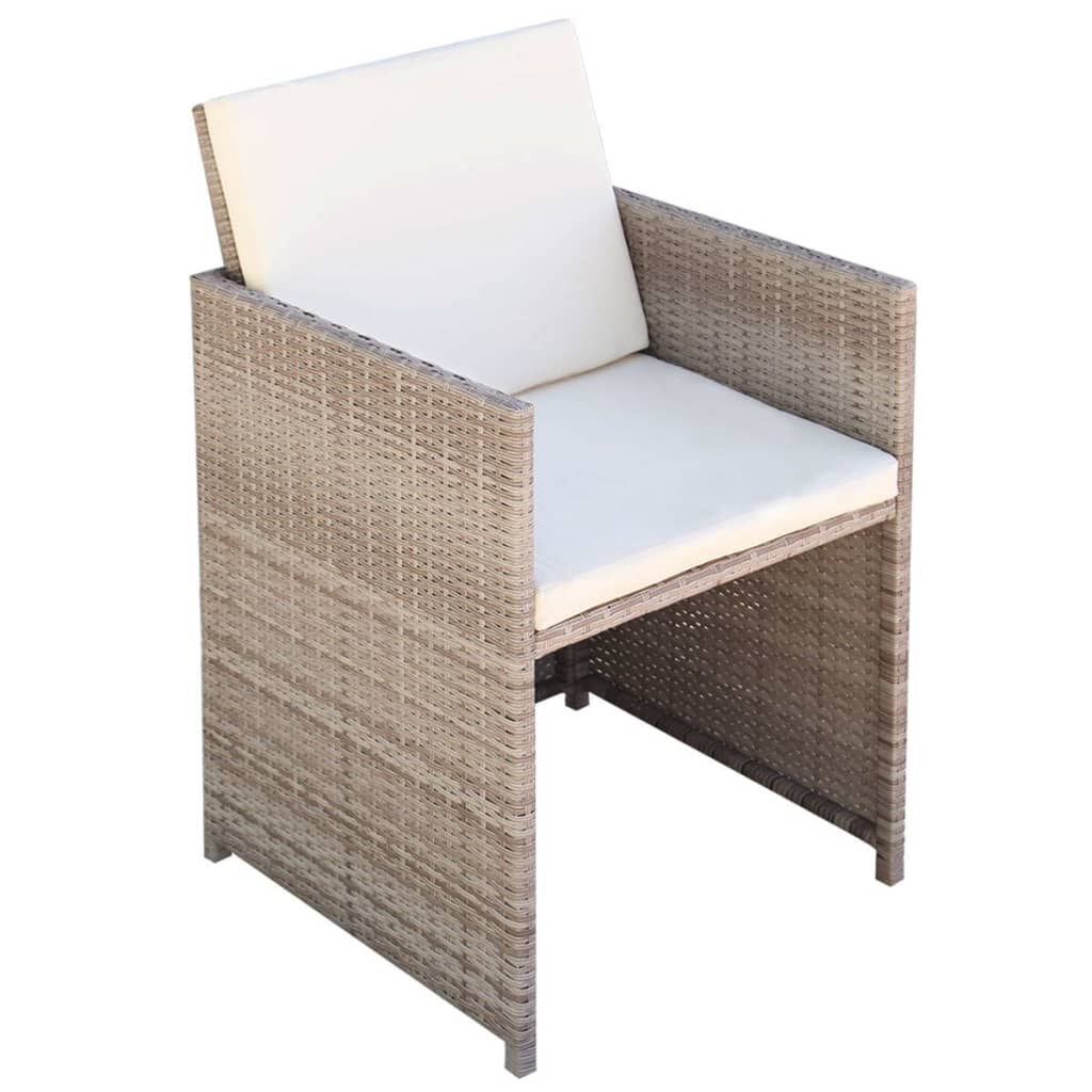 Set da Pranzo da Giardino 9 pz con Cuscini in Polyrattan Beige cod mxl 35052