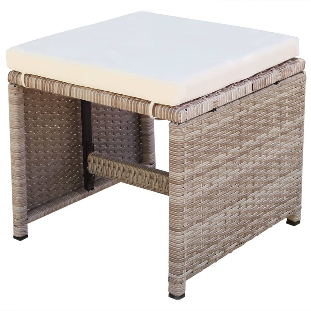 Set da Pranzo da Giardino 9 pz con Cuscini in Polyrattan Beige cod mxl 35052