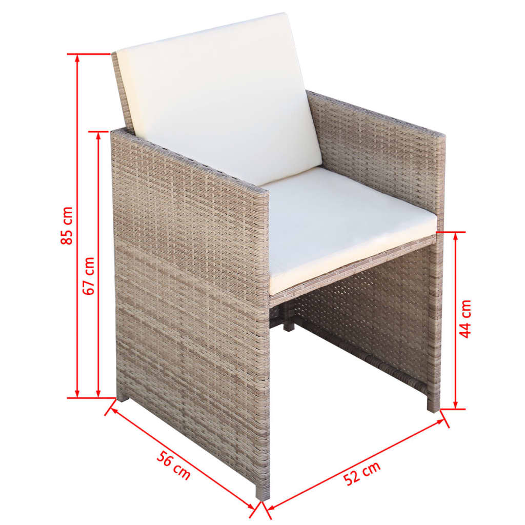 Set da Pranzo da Giardino 9 pz con Cuscini in Polyrattan Beige cod mxl 35052