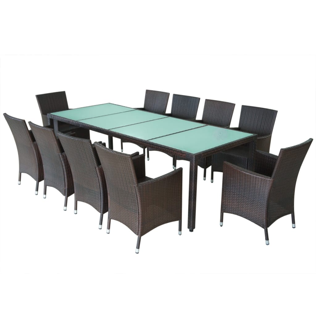 Set da Pranzo da Giardino 11 pz e Cuscini in Polyrattan Marrone cod mxl 40111